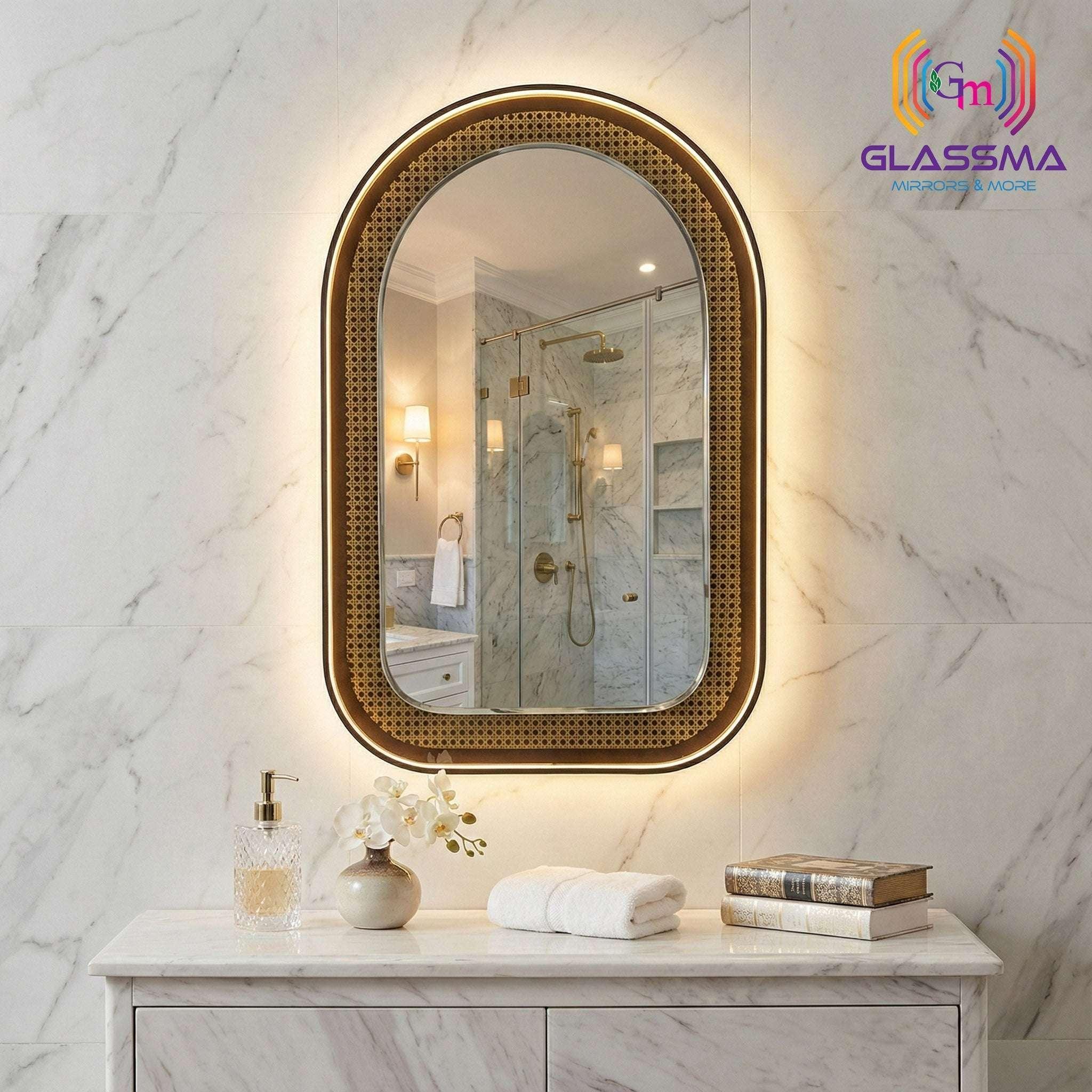 Aluminum Fusion Arch Mirror with Profile light | Premium Arched Designer Wall Mirror with Warm Ambient Glow - Glassma